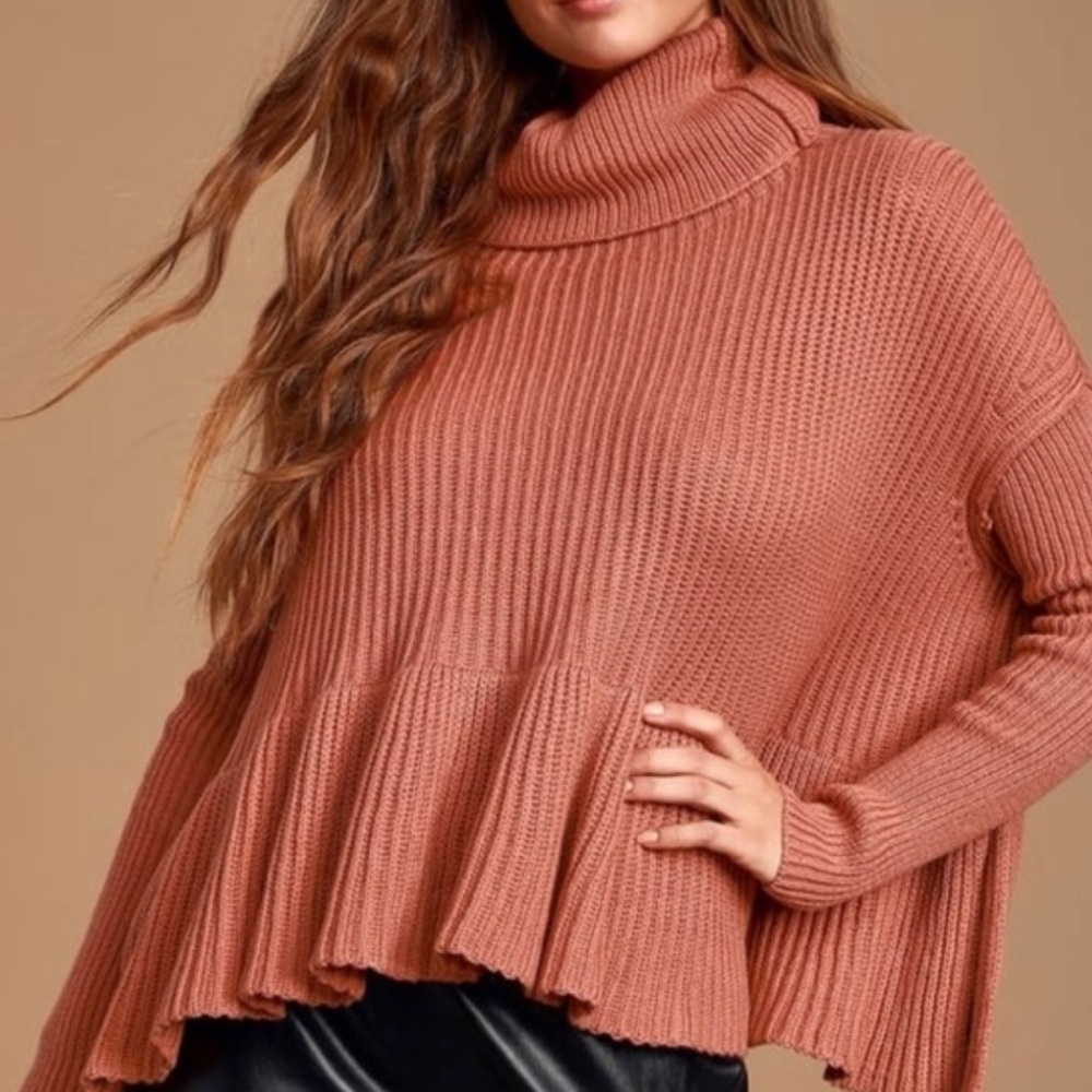 Free People Layer Cake Cowl Neck Peplum Rusty Rose Terracotta Knit Sweater - Picture 10 of 12
